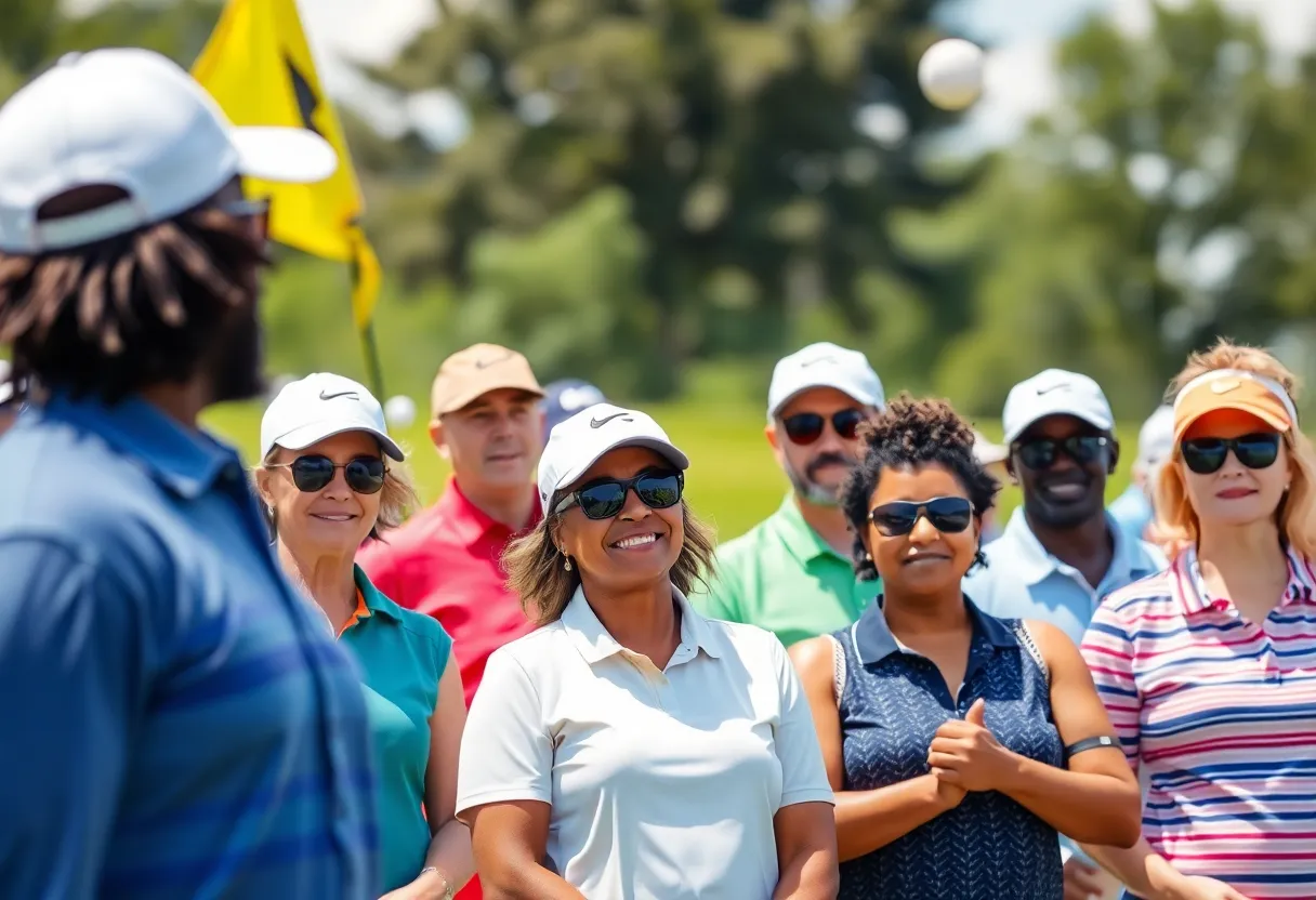 Participants at a golf tournament showcasing diversity in sports.