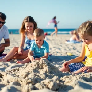 Family at the beach enjoying Labor Day weekend