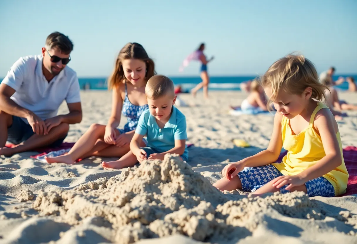 Family at the beach enjoying Labor Day weekend