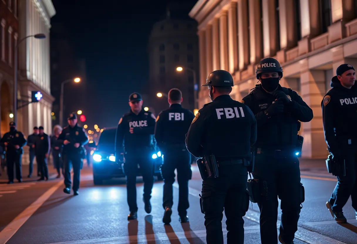 Law enforcement agents patrolling D.C. streets at night.
