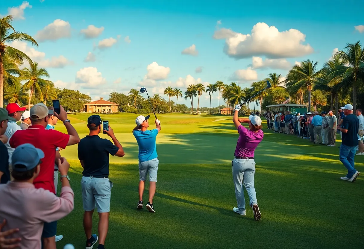 FGCU Men's Golf Team practicing on the green at West Bay Club