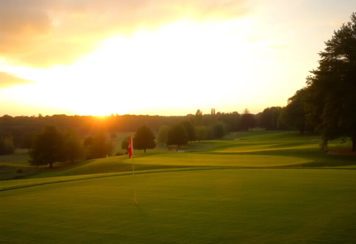 Peaceful sunset over a golf course