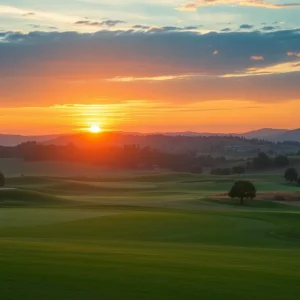 A sunset over a golf course representing legacy and remembrance.