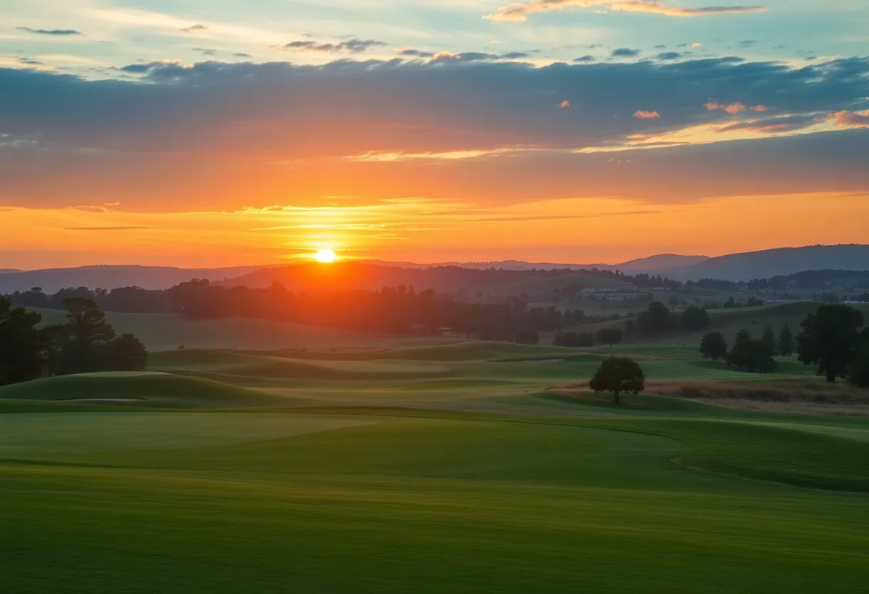 A sunset over a golf course representing legacy and remembrance.