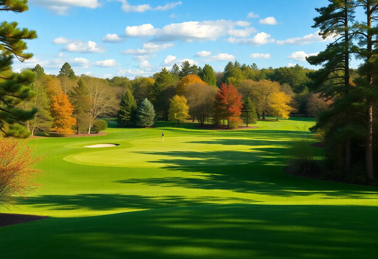 A beautiful golf course with lush green fairways and serene landscape