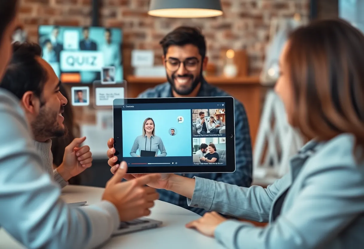 Visual representation of interactive content in digital marketing showing quizzes and videos.