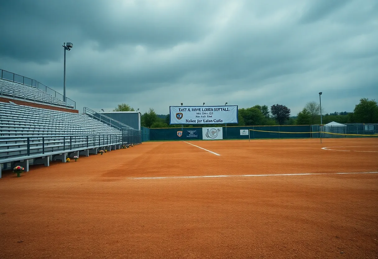 Tribute setup at James Madison University softball field