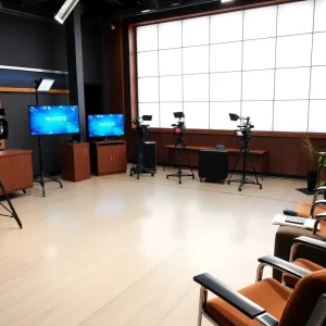 Office setting in a television studio, symbolizing new leadership