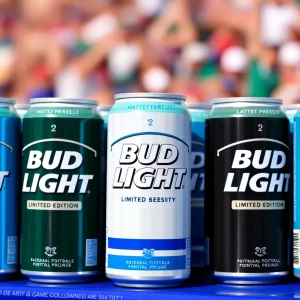 A display of limited edition Bud Light cans featuring Coastal Carolina University's colors and logo.