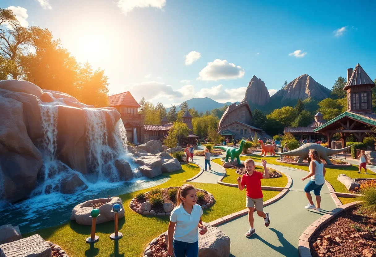 Family enjoying a mini-golf game at Lost Treasure Golf.