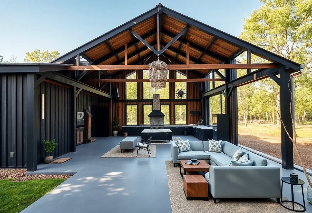 Interior of a stylish barndominium showcasing open space and modern features