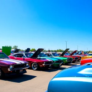 A variety of Mustangs on display at the Mustang Week Car Show
