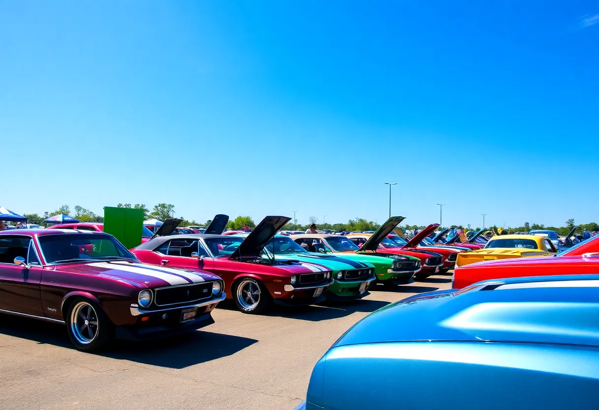 A variety of Mustangs on display at the Mustang Week Car Show
