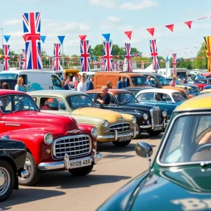 Crowd enjoying the 12th Annual Myrtle Beach Britfest British Car Show with classic British cars.