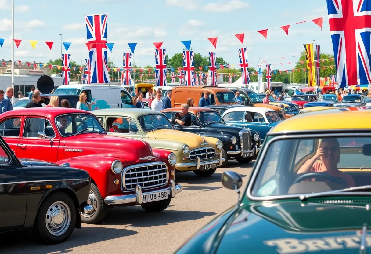 Crowd enjoying the 12th Annual Myrtle Beach Britfest British Car Show with classic British cars.