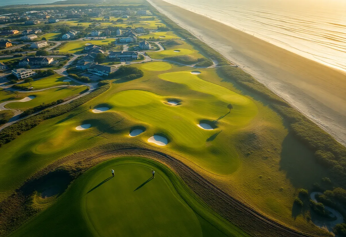 Aerial view of golfers on Myrtle Beach golf courses