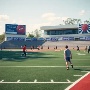 Athletic field at Myrtle Beach High School with students sports activities