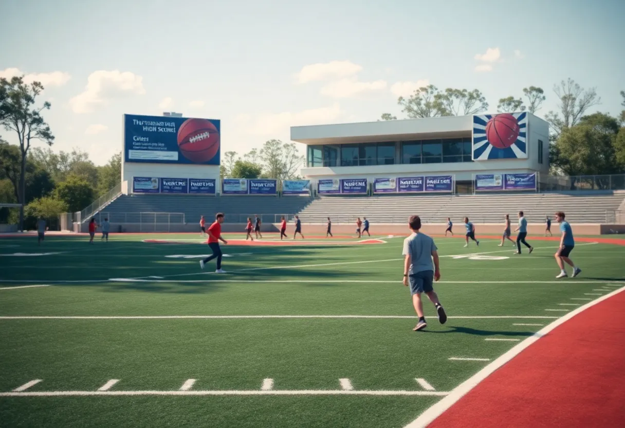 Athletic field at Myrtle Beach High School with students sports activities