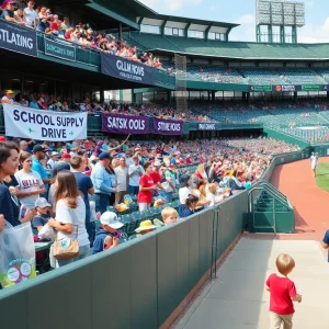 Fans donating school supplies at Myrtle Beach Pelicans game