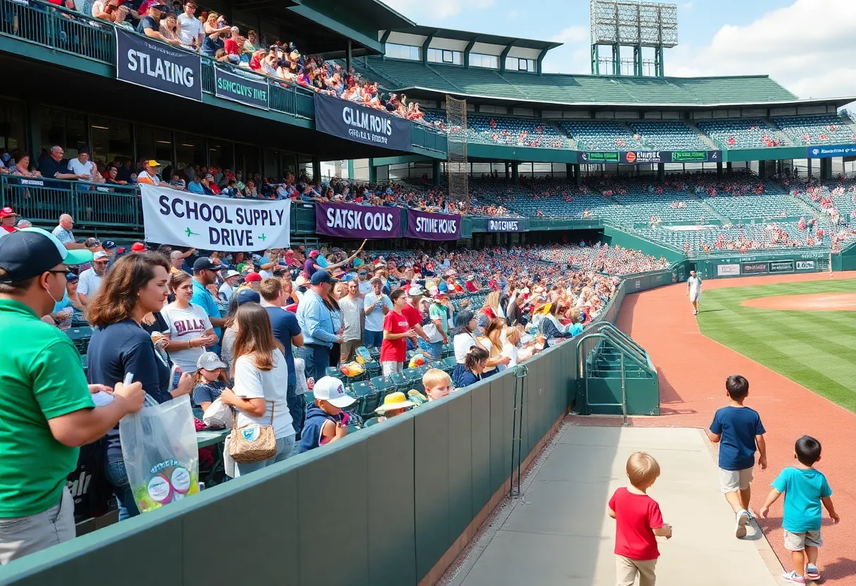 Fans donating school supplies at Myrtle Beach Pelicans game