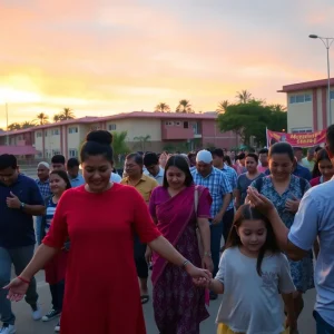 Participants of the back-to-school prayer walk engaging in prayer and support in Myrtle Beach.
