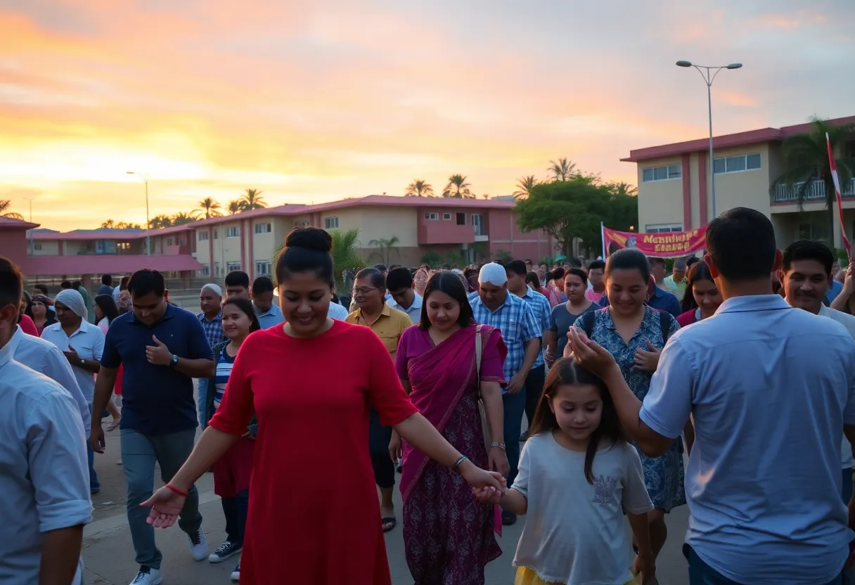 Participants of the back-to-school prayer walk engaging in prayer and support in Myrtle Beach.