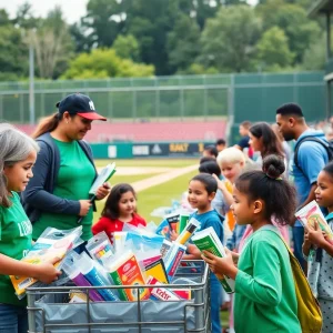 Families participating in the Myrtle Beach school supply drive at Pelicans Ballpark