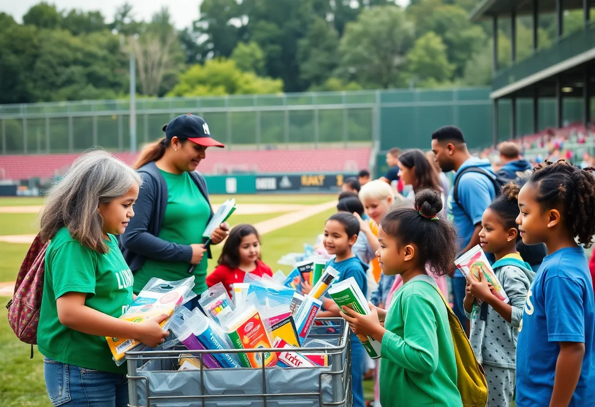 Families participating in the Myrtle Beach school supply drive at Pelicans Ballpark