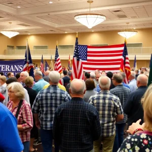 Community members gathering to honor veterans