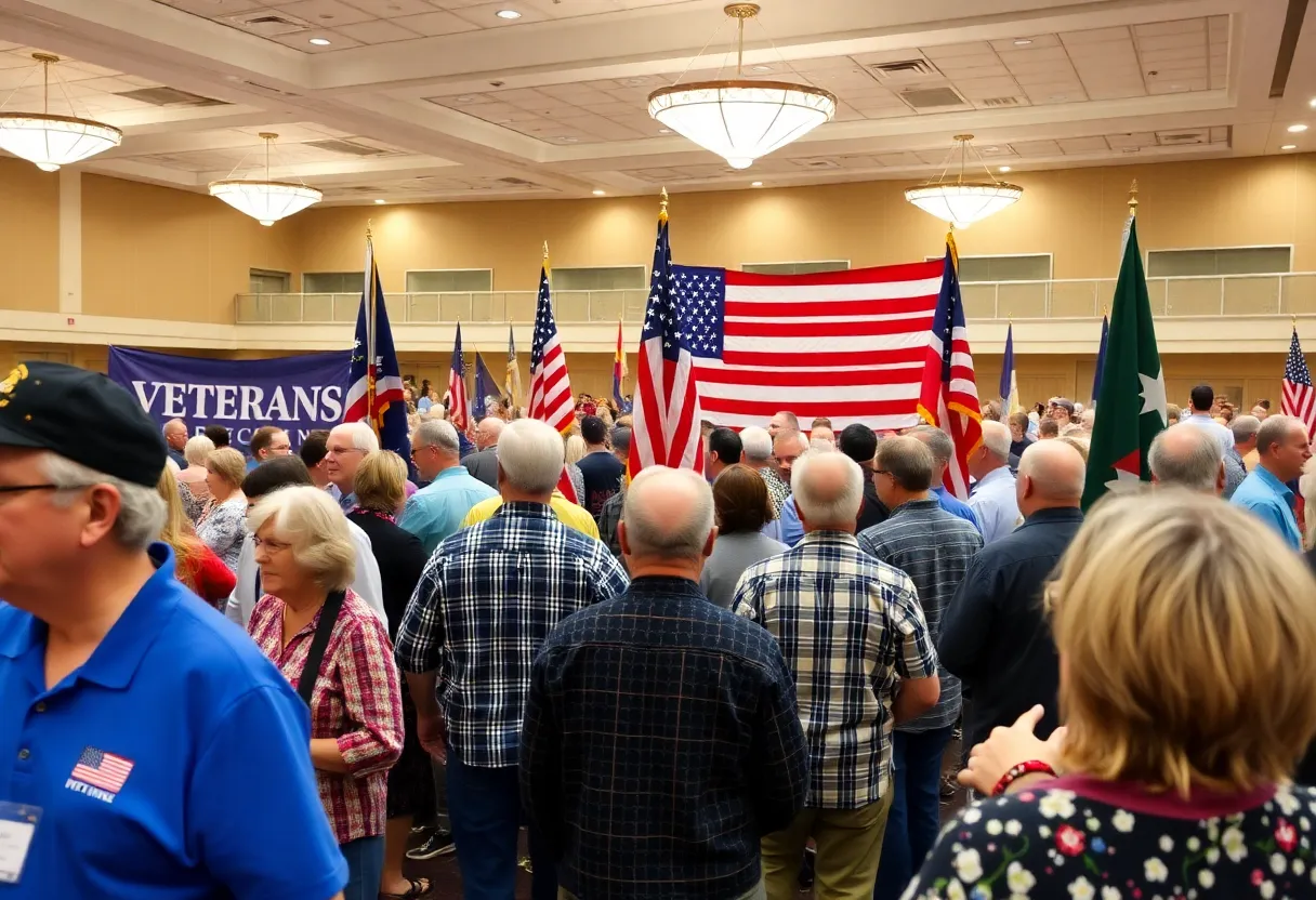 Community members gathering to honor veterans