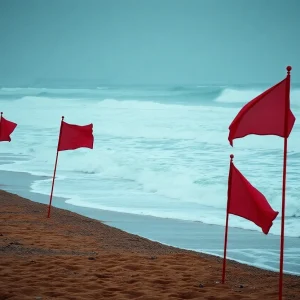 Dangerous beach conditions at Myrtle Beach during Hurricane Erin.