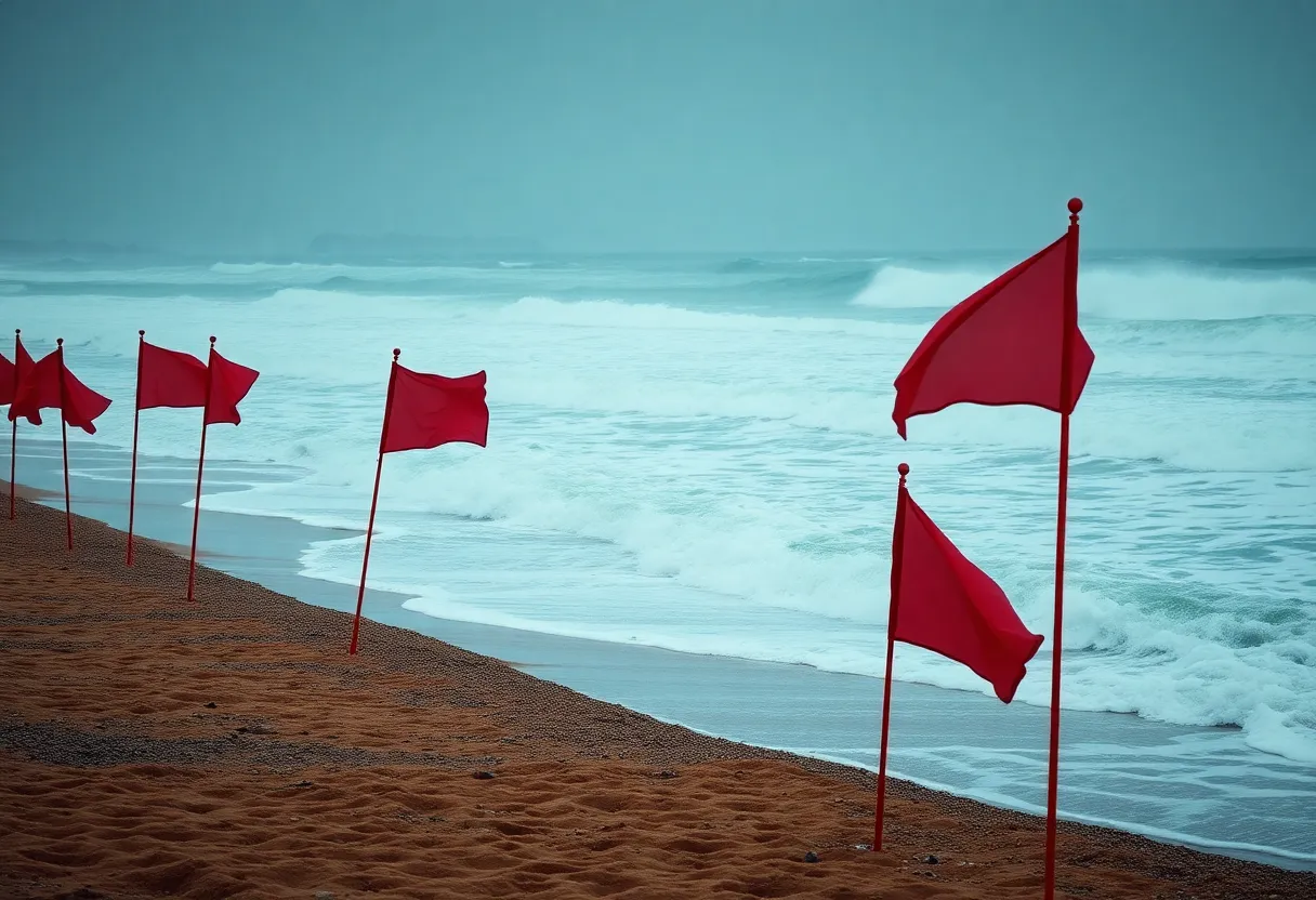 Dangerous beach conditions at Myrtle Beach during Hurricane Erin.