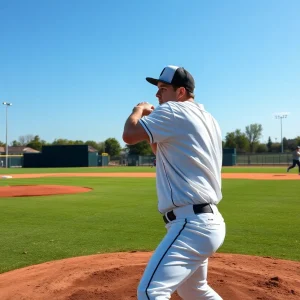 A pitcher practicing on a baseball field, embodying focus and determination.