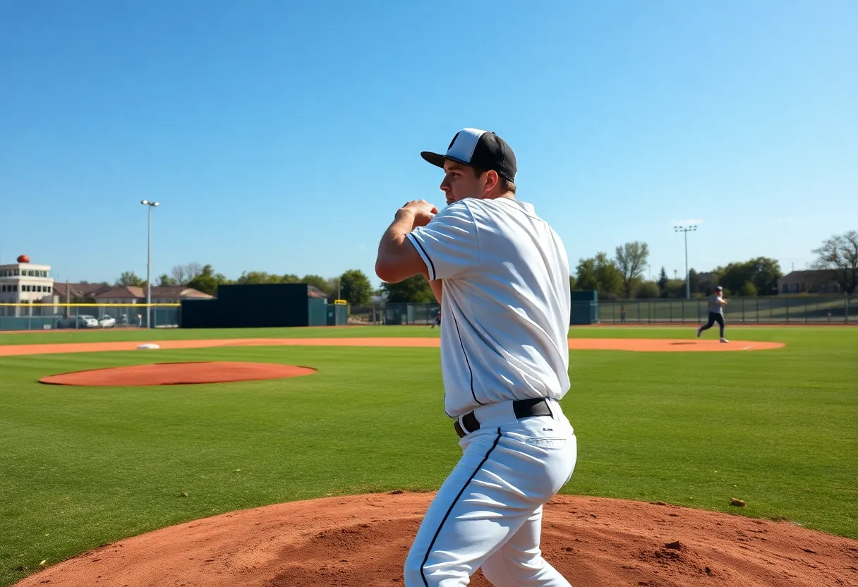 A pitcher practicing on a baseball field, embodying focus and determination.