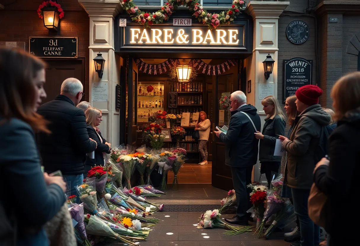 Flowers and notes outside Rascal's Bar in memory of Lester Goldsmith