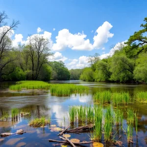 Natural habitat of the Santee River crucial for sturgeon conservation.