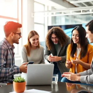 Team discussing social media trends for video content in marketing