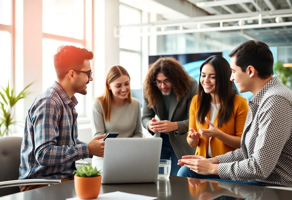 Team discussing social media trends for video content in marketing
