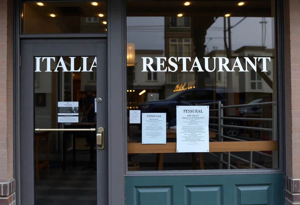 Notice of closure posted on Solé Italian Restaurant's door in Myrtle Beach