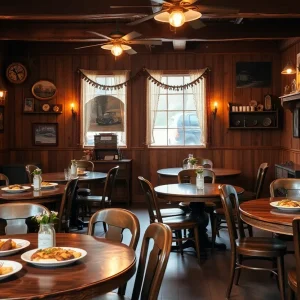 Interior of a Southern restaurant with rustic decor