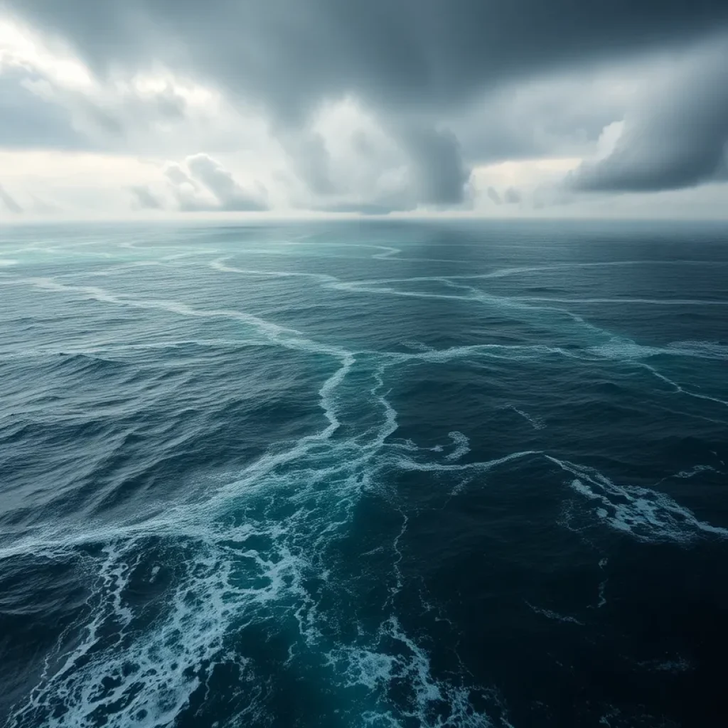 Aerial view of stormy seas representing Tropical Storm Erin.
