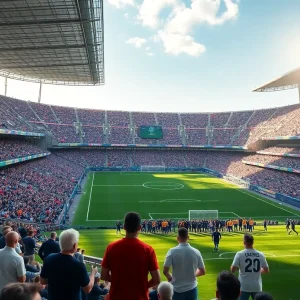 Dramatic scene of a soccer match between USC Upstate Spartans and Coastal Carolina Chanticleers