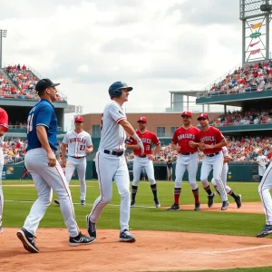 Wake Forest baseball team in action during the game against Coastal Carolina