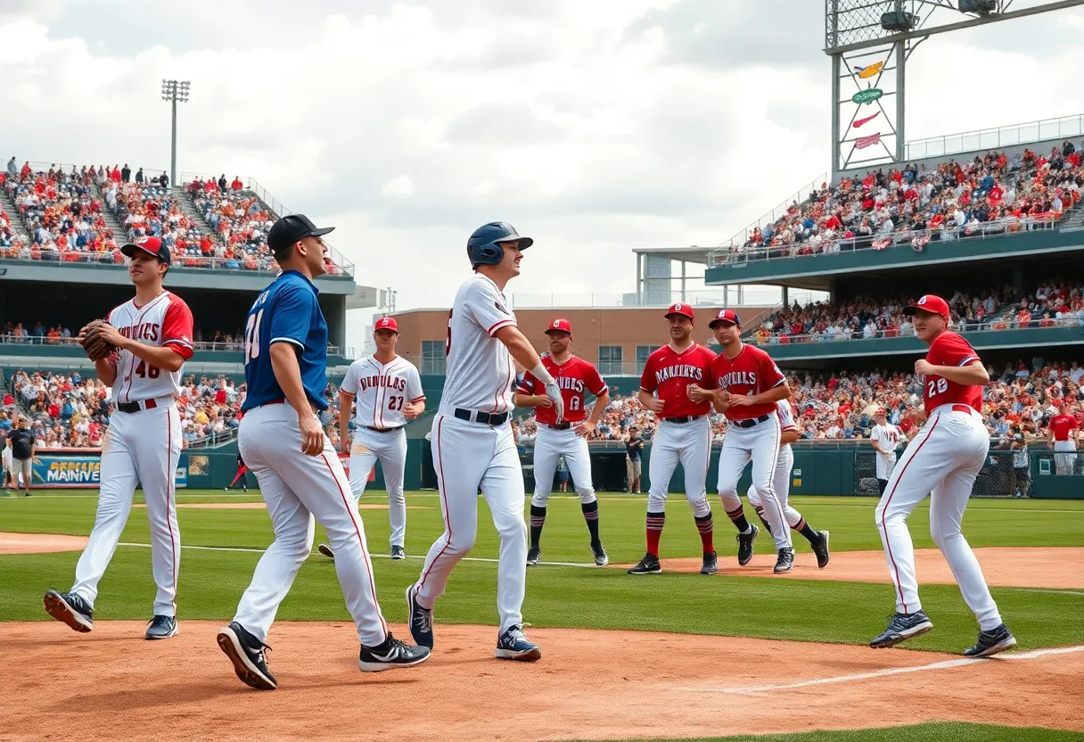 Wake Forest baseball team in action during the game against Coastal Carolina