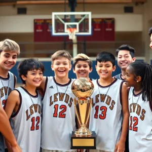 Young basketball players celebrating their tournament achievements