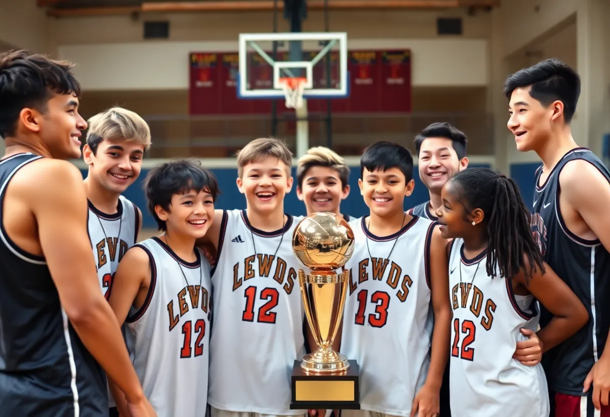 Young basketball players celebrating their tournament achievements
