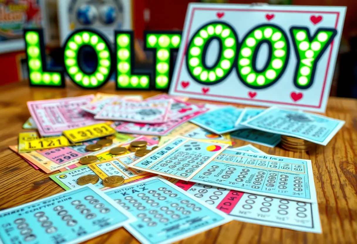 An assortment of scratch-off lottery tickets on a table.