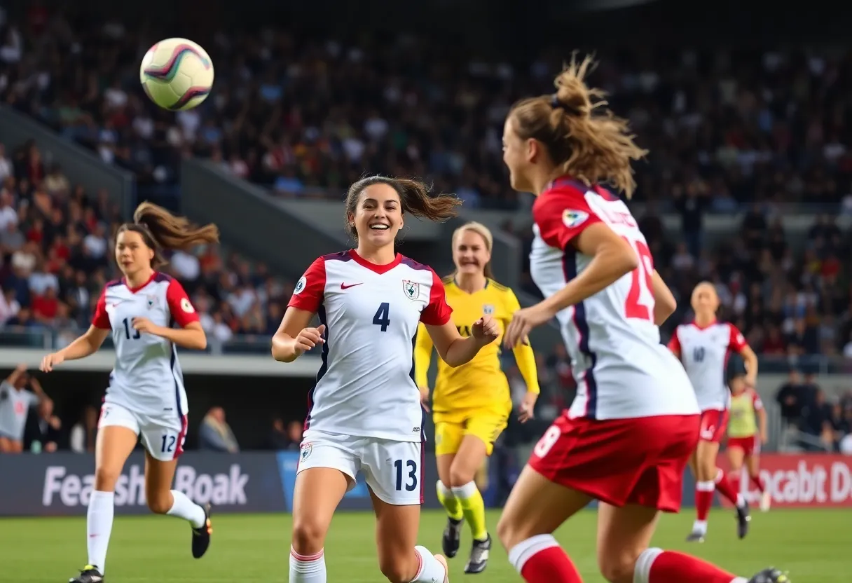 CCU women's soccer team celebrating their win against ECU