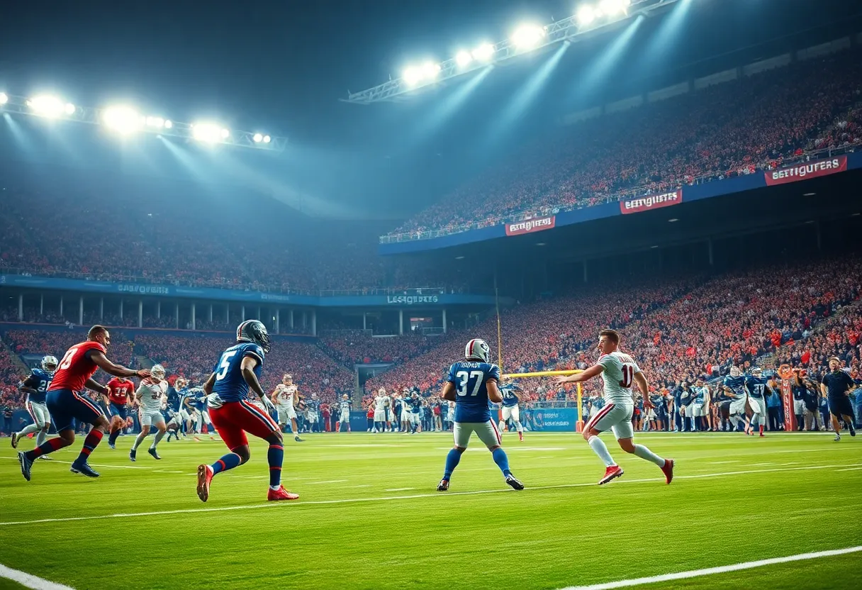 Coastal Carolina football team facing West Virginia in an intense game.