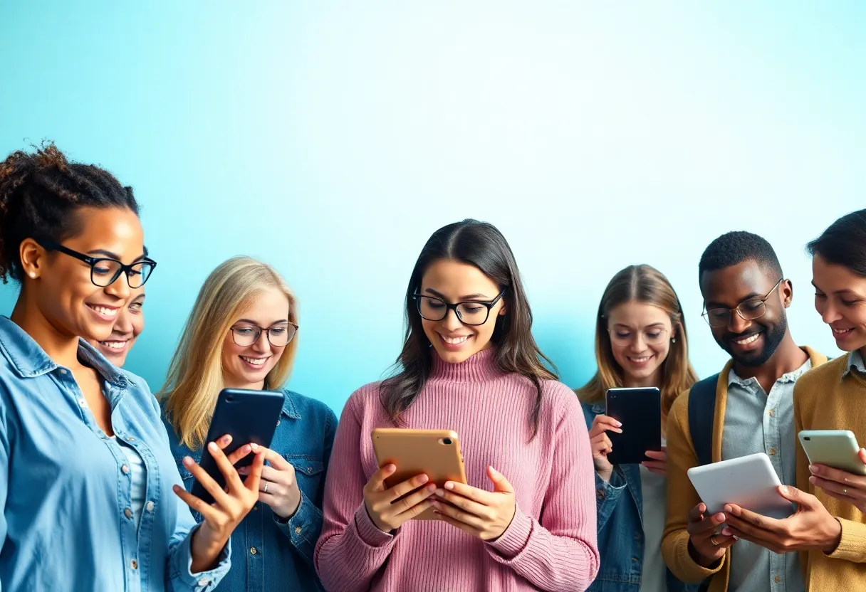 Diverse group of customer personas using digital devices